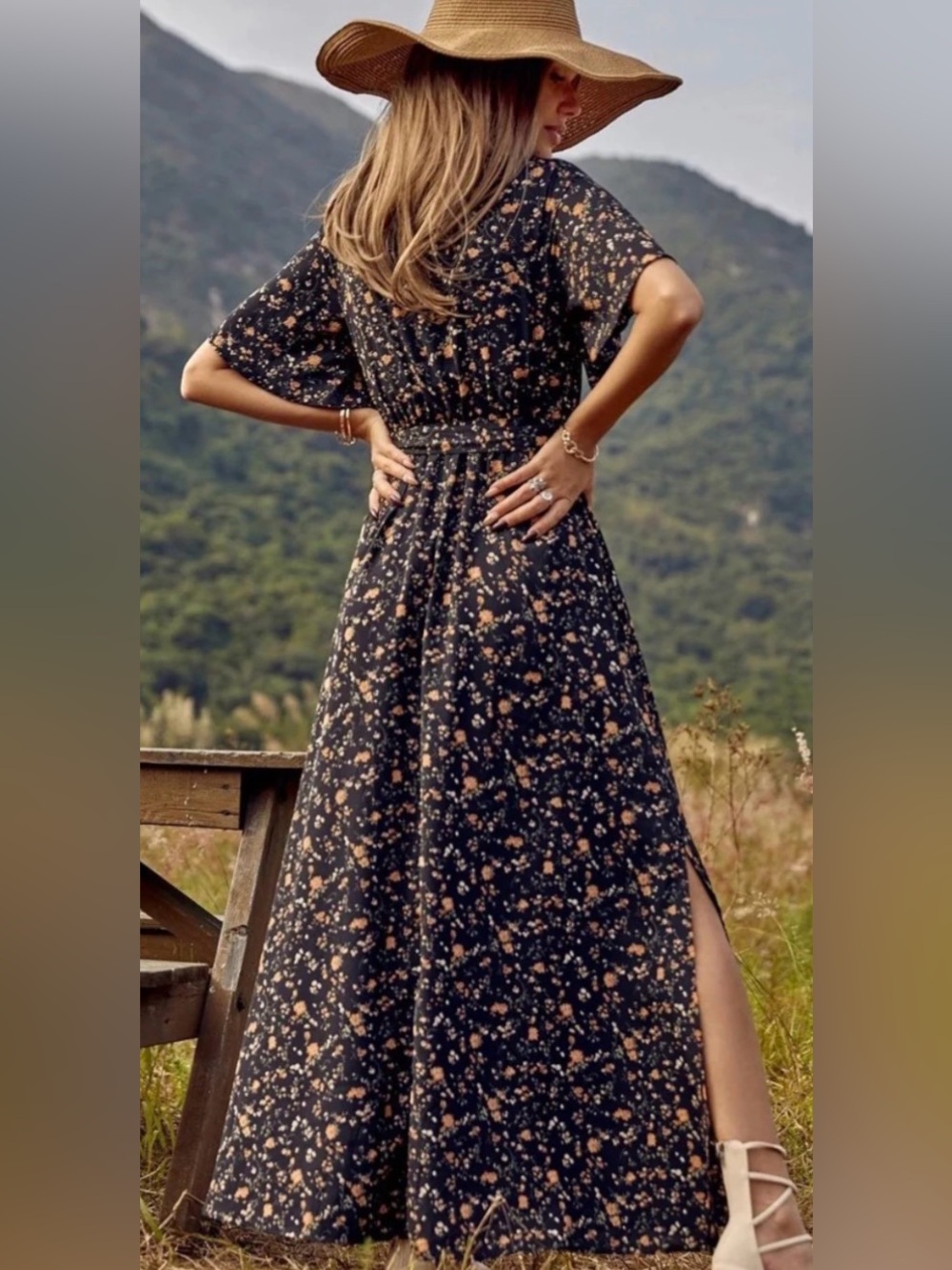 SHEIN Black Maxi Dress with Pink Floral Print